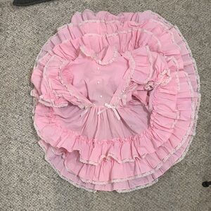 Vintage Mini World pink twirl pageant ruffle dress with lace trim Size 6